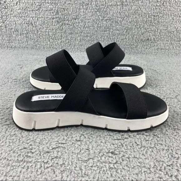 STEVE MADDEN GAVIA Sandals Womens 9 Strappy Black White Sling Back Elastic Strap - Picture 10 of 13